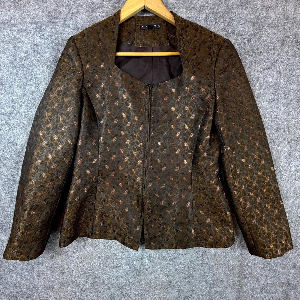 Vintage Penta Blazer Jacket Womens 8 Brown Dark Career Chic Square Neck Full Zip